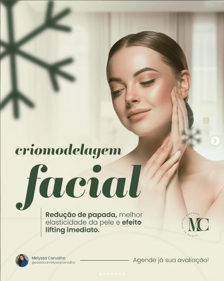 Arte da MC sobre criomodelagem facial: redução de papada, melhor elasticidade da pele e efeito lifting imediato